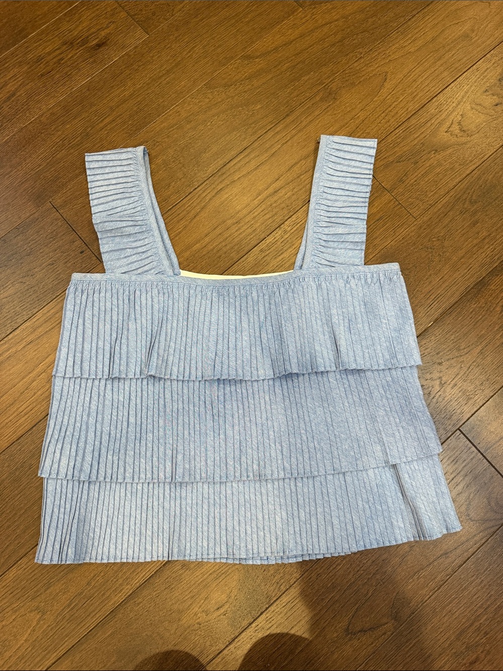 J. Crew French Blue Pleated Tiered Ruffle Tank Top Cami Size Large - C30-125